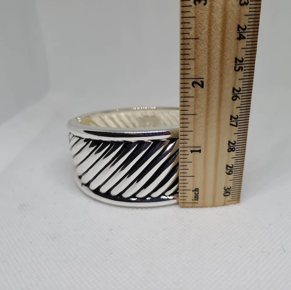 Premier Design Hinged Bracelet 7” Chunky Statement Bangle Silver Tone - Picture 8 of 9